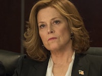 Sigourney Weaver as Alexandra in Defenders with a neutral facial expression