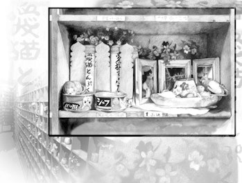 Illustration of a Japanese cat cemetery. 