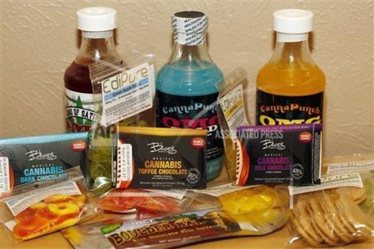 Edible marijuana products are pictured on display at a medical marijuana dispensary in Denver on Fri...