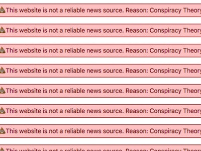 Eight red error messages on the white background that say that a certain page is not a reliable news...