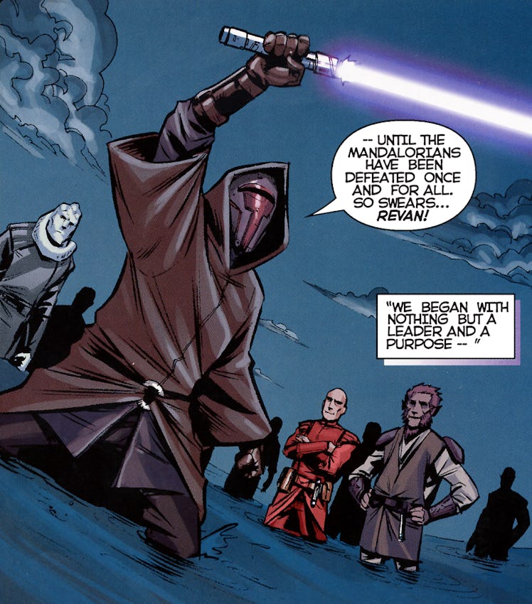 Revan dons a Mandalorian mask and vows to win the war.