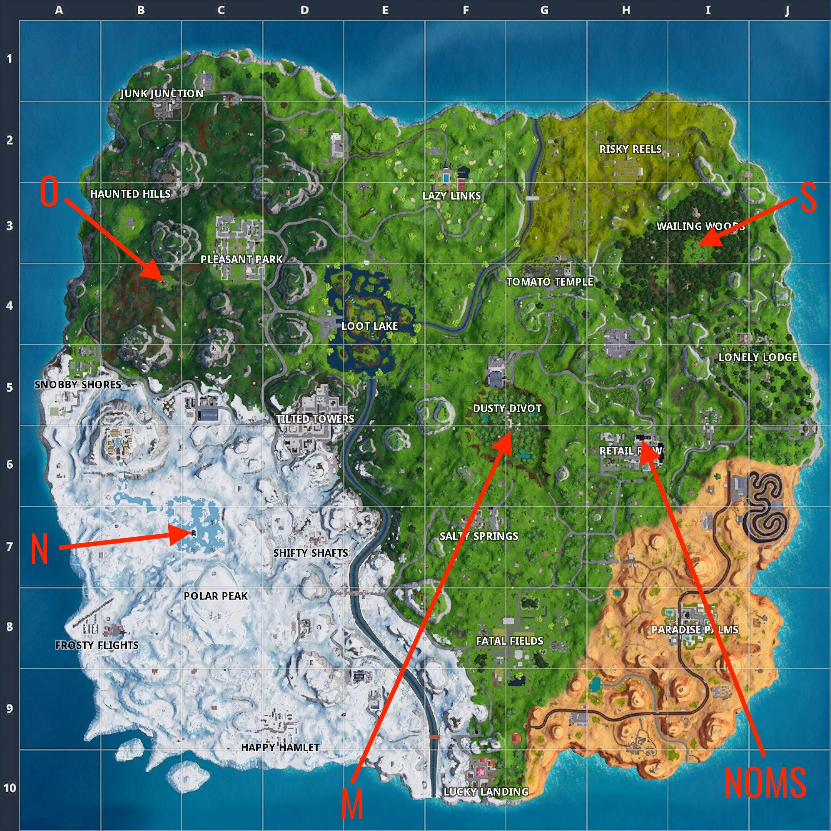 Fortnite NOMS Sign Letter Locations Map and Guide for Letters