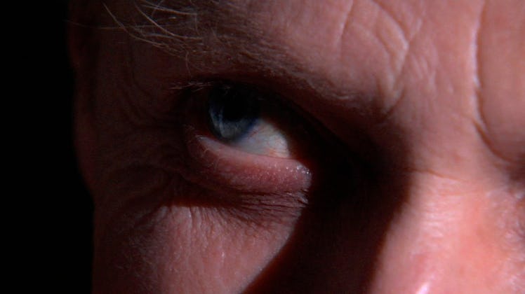Right opened eye of a middle-aged man