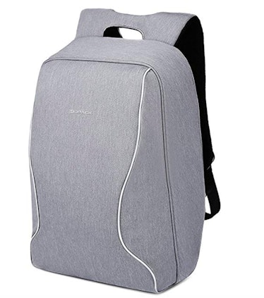 A grey and white backpack