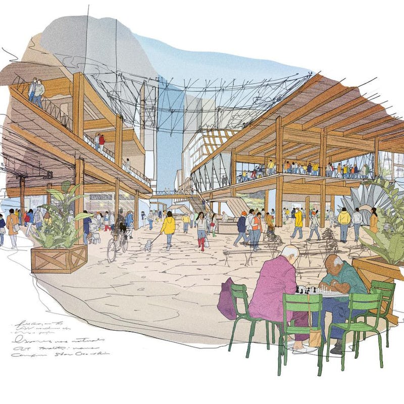 An illustration of Google's images of its futurist Toronto district
