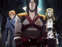 A screenshot from the Netflix's Castlevania of the lead trio