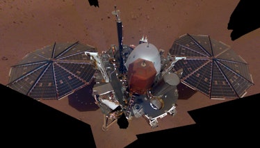 This is NASA InSight's first full selfie on Mars. It displays the lander's solar panels and deck. On...
