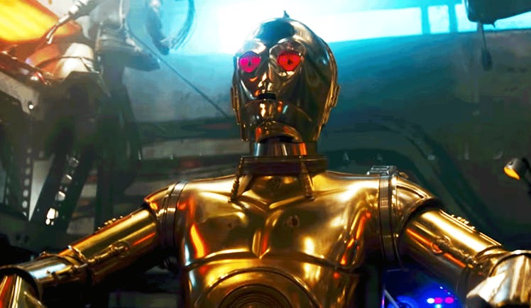 C-3PO with red eyes in the 'Rise of Skywalker' trailer.