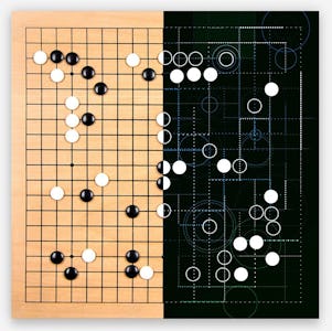 Go match between man and AlphaGo AI