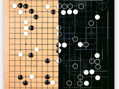 Go match between man and AlphaGo AI