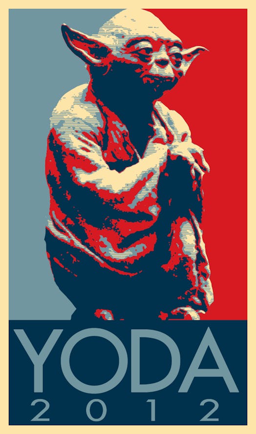 Yoda illustration on a blue and red background with "Yoda 2012" text