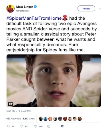 matt singer spider-man far from home twitter