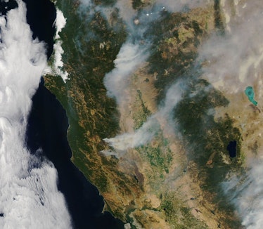 A satellite image of the Carr Fire in California. Drought conditions, in addition to a lot of dead t...