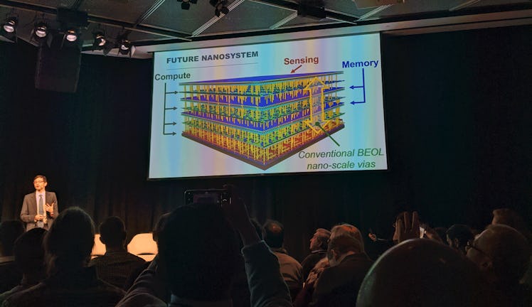 MIT Professor, Max Shulaker, presents his team's work in building carbon nanotube-based microprocess...