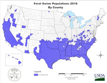 Feral hogs live in 35 US states.