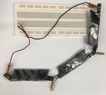 A group of folded batteries can power a paper-based electronic device.
