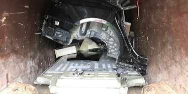 Tesla found in back of truck going to Lithuania. 