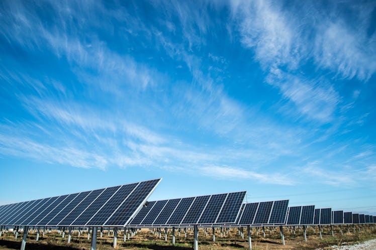 Solar panels in a field.