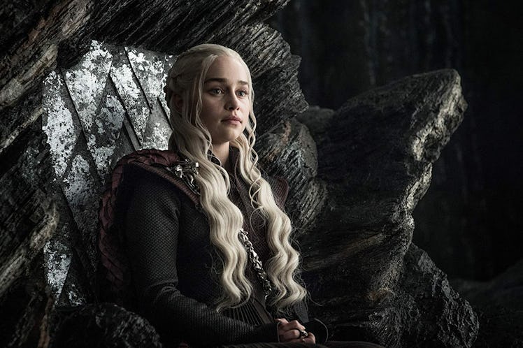 Daenerys (Emilia Clarke) sits on the throne at Dragonstone on 'Game of Thrones'