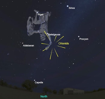 The view from the southern hemisphere finds Orion upside in the northern sky before sunrise.