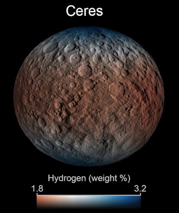 Dawn observed signs of water trapped in minerals on Ceres. 