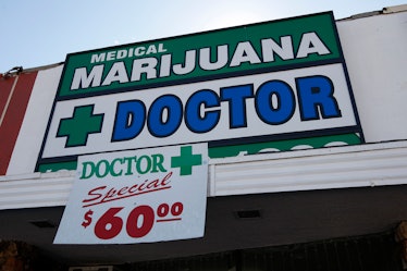 An advertising sign of doctor medical services and medical marijuana