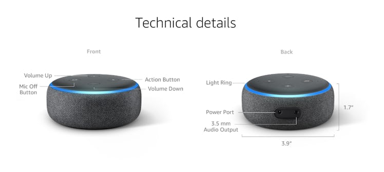 Technical details scheme of the Amazon echo dot 3rd gen speakers
