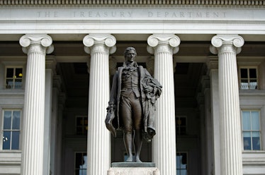 WASHINGTON - SEPTEMBER 19: A statue of the first United States Secretary of the Treasury Alexander H...