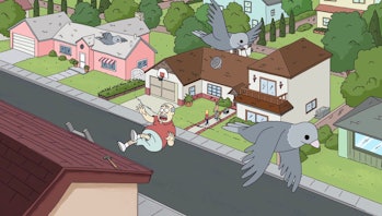 rick and morty mr benson falls off roof