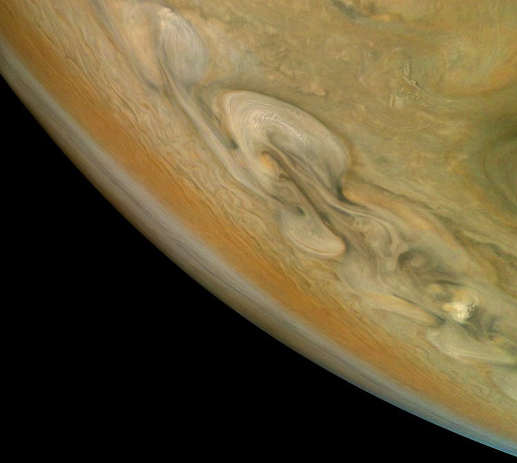 Jupiter's northern polar belt region taken by NASA's Juno spacecraft.