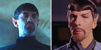 LEFT: Master Sarek of the Mirror Universe. RIGHT: His son in the Mirror Universe, Spock.