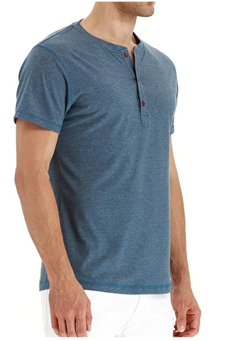 PEGENO Men's Casual Slim Fit Short Sleeve Henley T-shirts Cotton Shirts