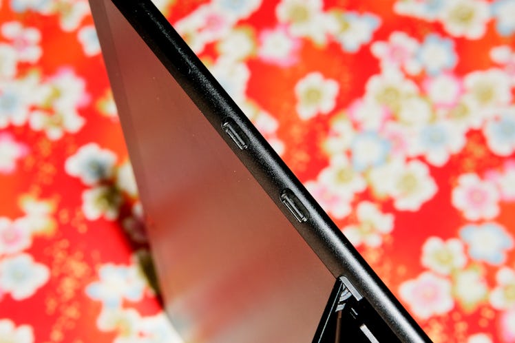 An up close image of the Surface Pro X laptop's side