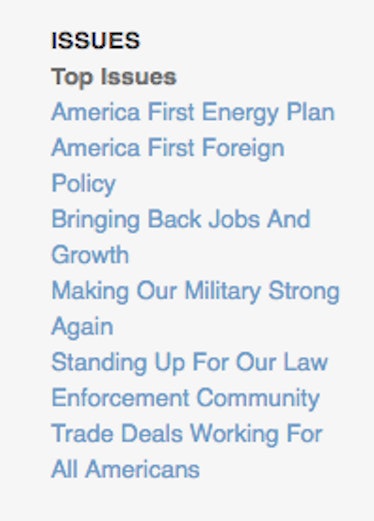 trump's whitehouse.gov issues list