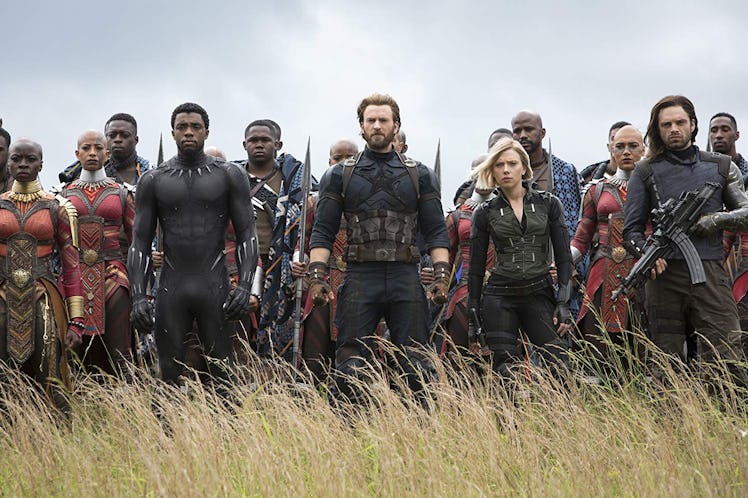 Chadwick Boseman, Chris Evans, Scarlett Johansson, and Sebastian Stan in 'Avengers: Infinity War'