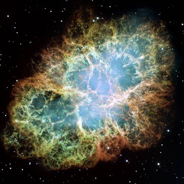 In the Crab Nebula's very center lies a pulsar: a neutron star as massive as the Sun but with only t...