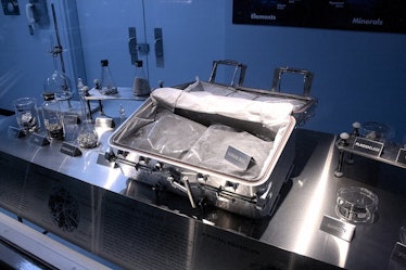 NASA Lunar Sample Return Container with moon soil on display in a vault at NASA’s Johnson Space Cent...