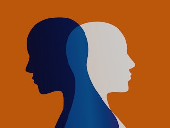 An illustration of two heads overlapping as a symbol of the winter blues