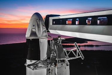 The SpaceX Crew Dragon is seen in this rendering. The spacecraft would carry astronauts to the ISS, ...