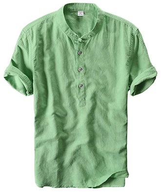 utcoco Men's Retro Chinese Style Short Sleeve Linen Henley Shirts