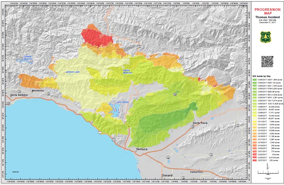 California Mudslides 7 Maps Pictures Of The Montecito Destruction   The Extent Of The Thomas Fire Including The Area North Of Montecito On The Western Edge 