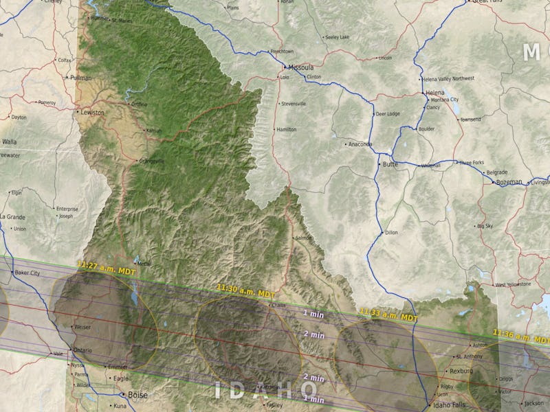 NASA’s eclipse map of Idaho