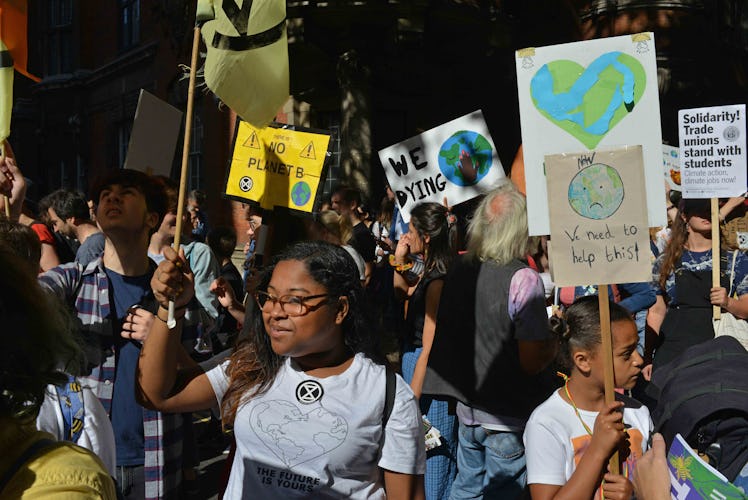 people protest on the street in Westminster, England 