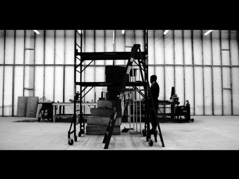 A staircase made of wooden boxes in the 45-minute video for 'Endless.'