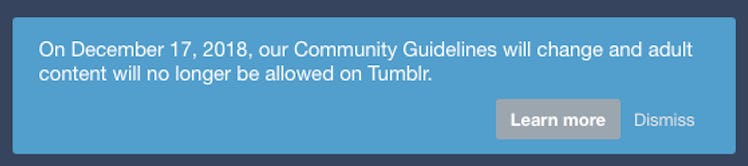 This message greets Tumblr users on their dashboard.