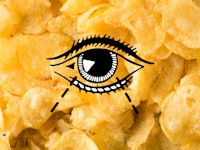 An illustrated eye over a picture of junk food - potato chips