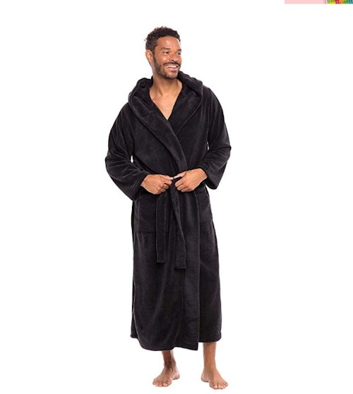 Alexander Del Rossa Men's Warm Fleece Robe with Hood