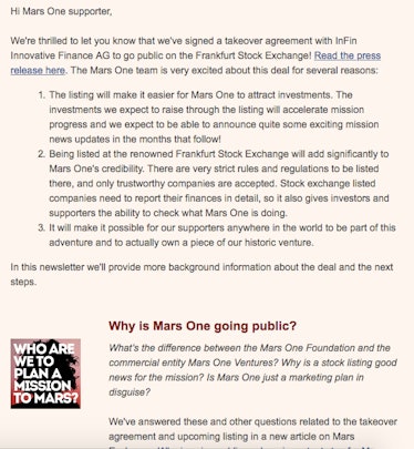A Mars One fundraising message.
