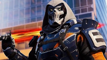 Taskmaster, as seen in Marvel Comics, with blue and orange suit
