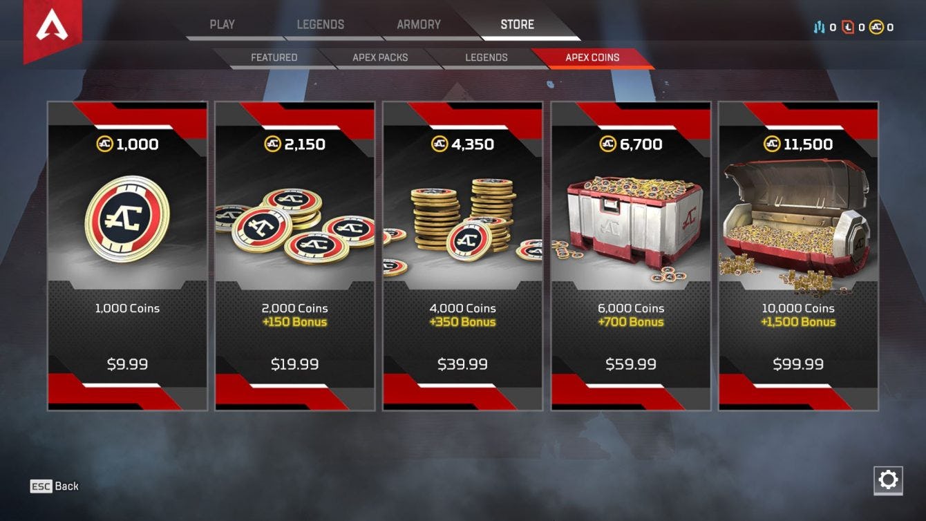 apex legends coins price